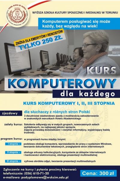 Kurs komputerowy w WSKSiM - plakat