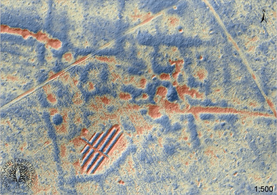 Zobrazowanie Local Relief Model zachowanego układu fragmentu osady, w którym żyli jej mieszkańcy opracowanie J. Czerniec